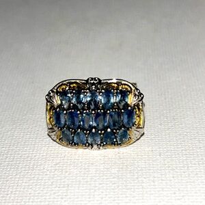 Gems en Vogue Genuine Blue Sapphire Sterling Gold Accent Designer Ring Bohemian